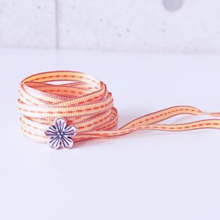 ＣｒｅａｍＹｅｌｌｏｗ & Ｏｒａｎｇｅ　シルバー色花チャーム付き　（リボンシューレース）