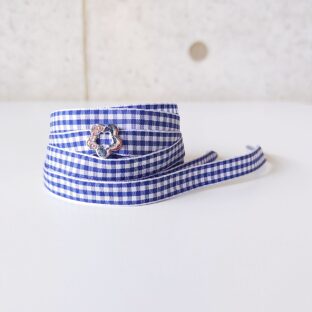 ギンガムチェック 紺色　フラワーチャーム付き　（リボンシューレース）